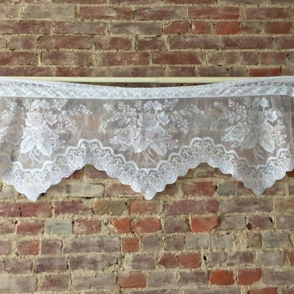 Curtain Lace Valance Flowers 54x20 Cottage White - Picture 1 of 2